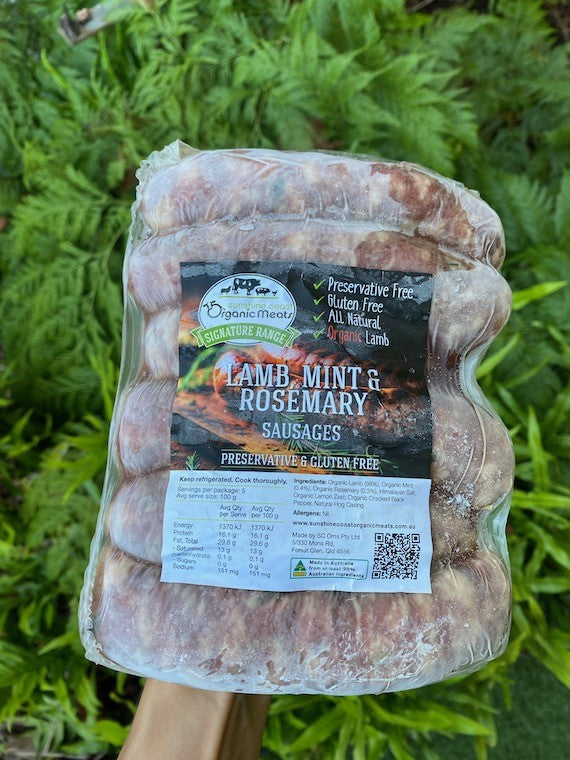 Sunshine Coast Organic Lamb Mint & Rosemary Sausages 