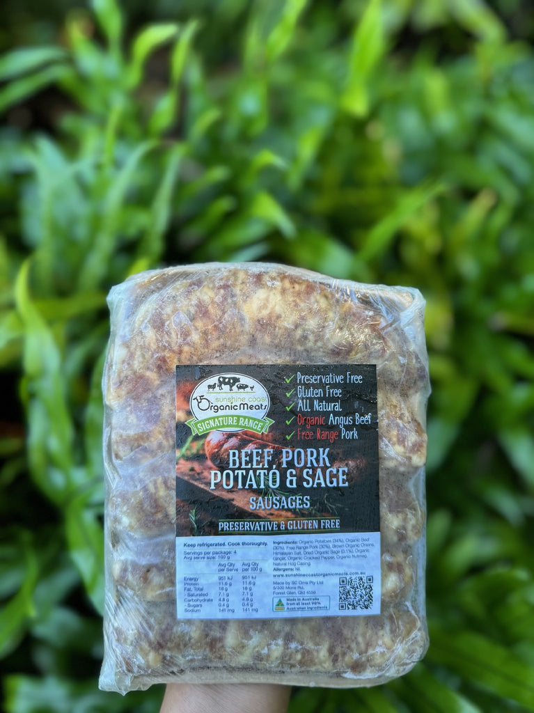 Sunshine Coast Organic Beef/pork/potato Sausage 500g